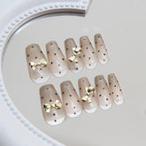 Nude Press on Nails Short Coffin French Tip с блестками и стразами